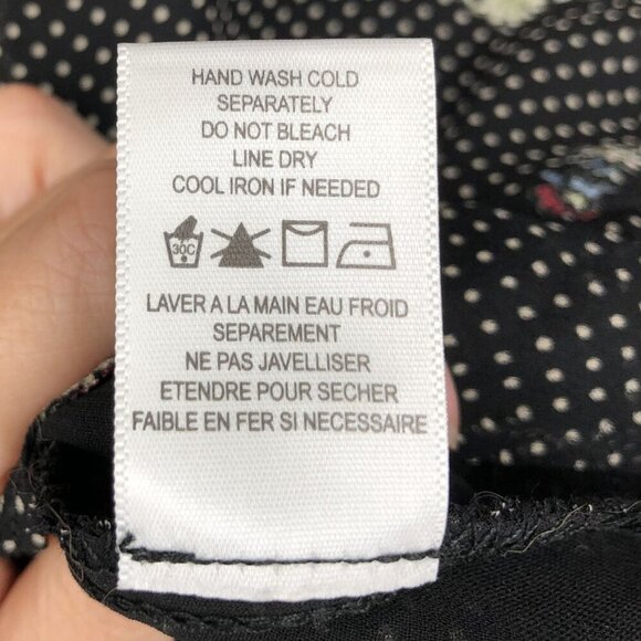 Pleione Womens Long Sleeve Floral Polka Dot Blouse L Black Office Professional - Picture 6 of 9